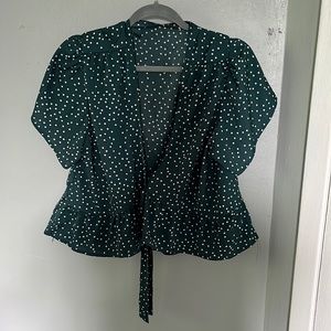 SHEIN Plus Polka Dot Tie Front Top